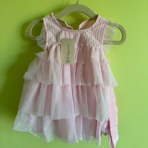 Adorable Pink Tulle Matching Baby 3-Piece Set Dress, Headband, and Bloomers